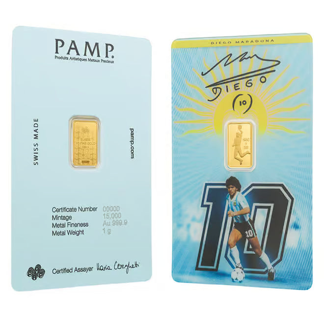 PAMP Suisse Diego Maradona Hand of God 1g Gold Bar 999.9 Fine Gold (Limited Mintage)
